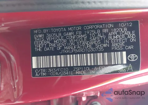 2013 Scion Xd из США, поврежденный, VIN JTKKUPB4XD1030735